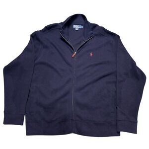Polo Ralph Lauren Mens XL Navy Blue Full Zip Mock Neck Cotton Track Jacket Logo